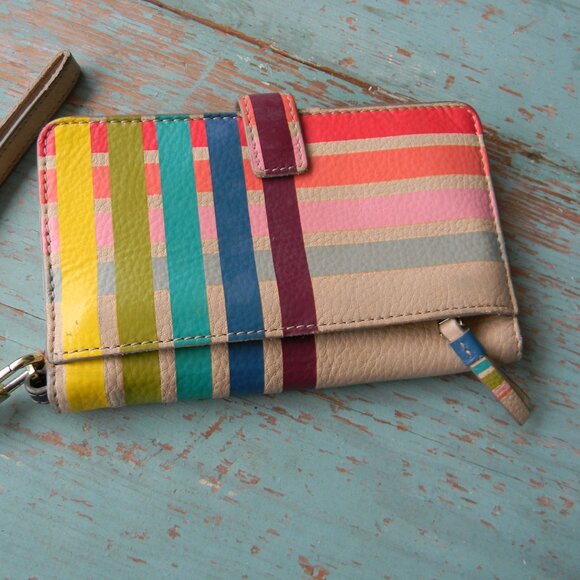 TORY BURCH RAINBOW MULTI COLOR STRIPED WALLET/WRISTLET LEATHER - Picture 6 of 9